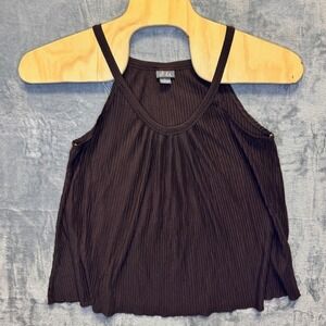 2215 | Dots Vintage Y2K Pleated Halter Flowy Minimalist Tank Top Brown Womens XL